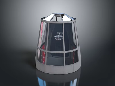 Modern Transparent Observation Cabin With Metallic Frame And Red Base Glass Structure 3d model