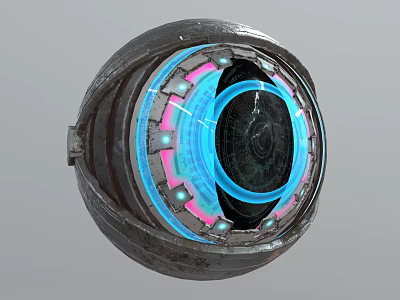 Game Movie Character Futuristic Spherical Device With Metallic Exterior And Glowing Blue Pink Rings 3d model