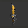 3D Model of Decorative Weapon With Yellow Gray Sharp Blade and Intricate Design