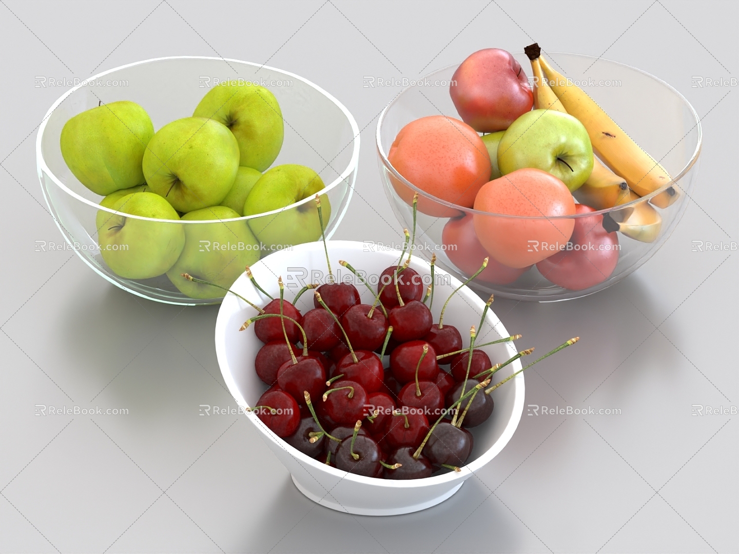 Fruit Plate Fruit Pot Fruit Cherry Cherry Apple Banana Orange Food 3d model