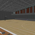 Indoor Basketball Gymnasium With Wooden Floor Hoops And Spectator Seats For Fitness