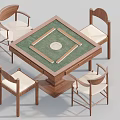 Square Entertainment Table With Green Felt Surface Central Circular Area And Four Wooden Chairs
