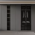 Modern Sleek Black Wardrobe With Glass Doors Hanging Clothes And Open Shelves