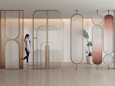 Modern Decorative Room Dividers With Glass Panels And Metal Frames In Interior Space 3d model