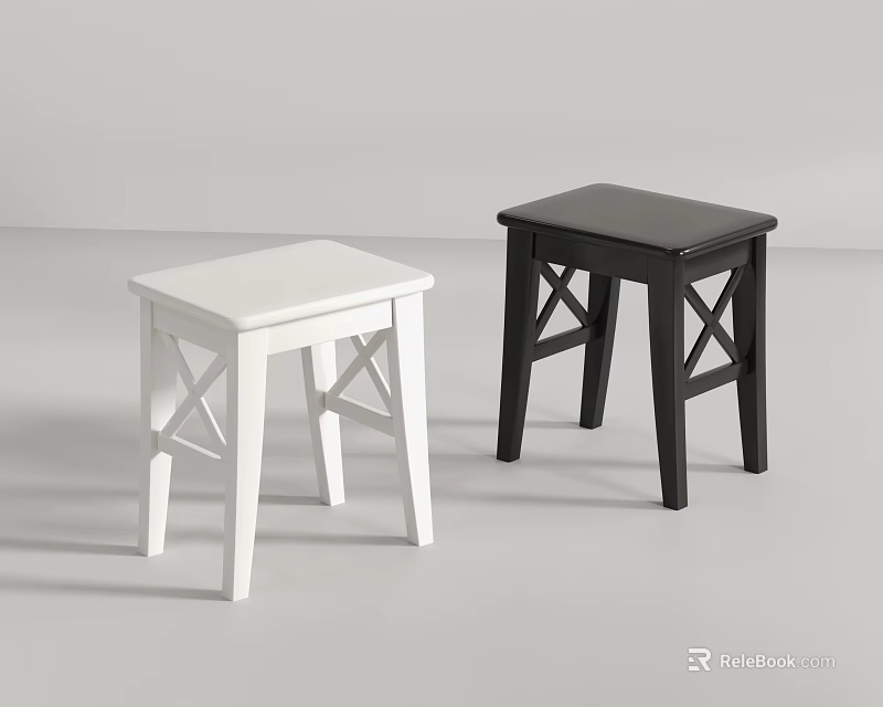 Modern White and Black Stools with Simple Crossed Legs Minimalist Design 3d model 