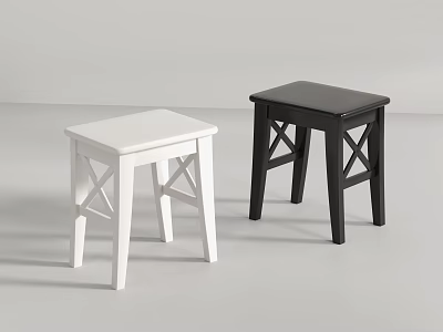Modern White and Black Stools with Simple Crossed Legs Minimalist Design 3d model