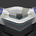 Modern White Reception Desk With Dual Digital Displays Glass Countertop And Blue LED Lighting