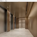 Modern Elevator Lobby With Wooden Walls Marble Floor And Ceiling Lights 3d model