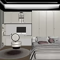 Modern Tatami Bedroom Interior With White Wardrobes Desk And Round Rug