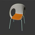 Modern Leisure Chair With Curved White Backrest Orange Seat And Chrome Metal Legs