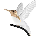 Elegant Hummingbird Decorative Ornament Set With Black Base And White Wings