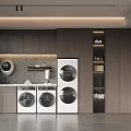 Modern Laundry Room With Built in Washing Machines And Storage Cabinetry