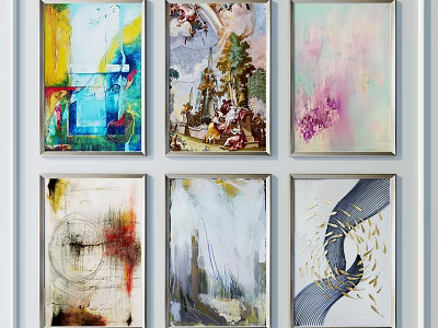 Six Colorful Abstract Paintings With Diverse Styles For Interior Wall Art 3d model