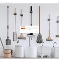 Bathroom Combo Set With Mops Brooms Bucket And Hanging Storage Hooks