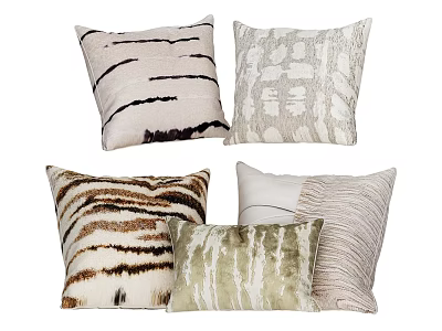 Decorative Throw Pillows Featuring Striped Abstract Textures in Neutral Beige Brown White Tones 3d model
