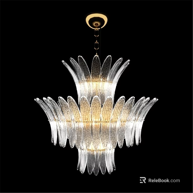 Elegant Modern Transparent Glass Chandelier With Petal Shaped Layered Structure And Warm Lighting 3d model 