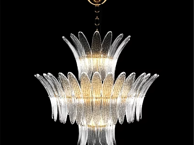 Elegant Modern Transparent Glass Chandelier With Petal Shaped Layered Structure And Warm Lighting 3d model