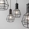 Industrial Style Pendant Lights With Black Metal Frame And Transparent Bulb