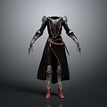 Stylish Black Robe Outfit With Metal Decorations Red Belt Spiked Hands And Red Boots