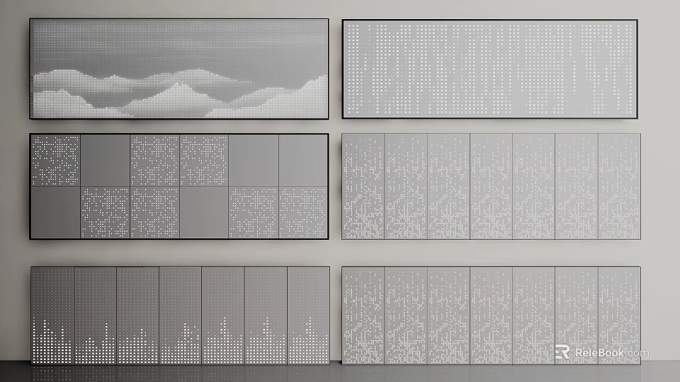 Modern Building Exterior Wall Design With Various Gray Textures And Patterns 3d model
