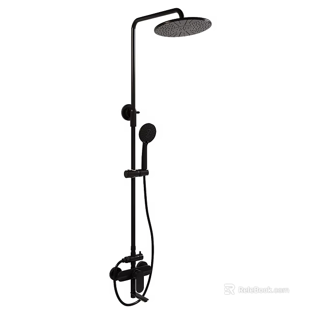 Black Adjustable Shower Head With Handheld Spray And Wall Mounted Structure 3d model 
