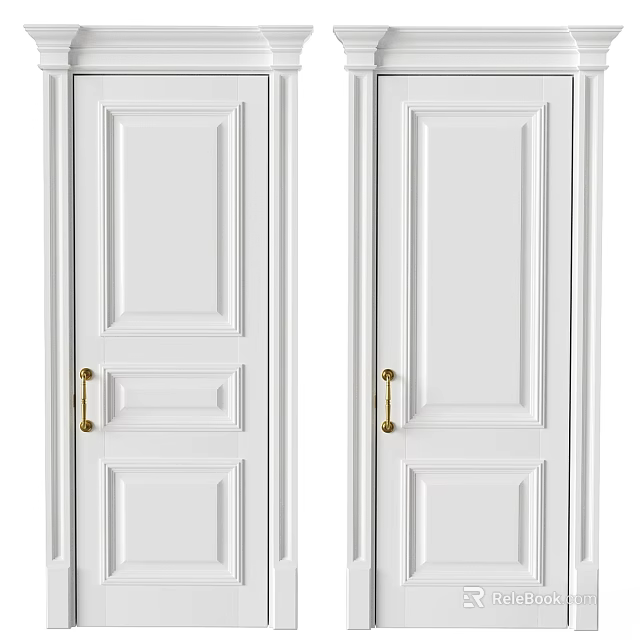 White Hinged Doors With Brass Handles Simple Design For Interior Spaces 3d model