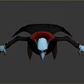 Game Movie Character With Blue Skin Yellow Eyes Red Vampire Cape And Black Suit