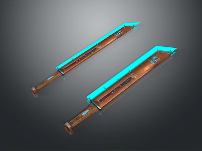 Two Modern Long Knives With Wooden Handles And Blue Glowing Sections Design 3d model