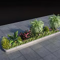 Bush Plants In Rectangular Planter With Various Greenery Pink Flowers And Gray Stone Tile Ground