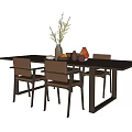 Modern Dark Wooden Dining Table Set With Chairs Vase And Decorative Items 3d model