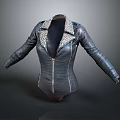 Stylish Leather Bodysuit With Leopard Print Collar And Zipper Front Design