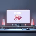 Anime Themed Computer Desk Setup With Monitor Keyboard Mouse Table Lamps And Laptop
