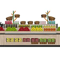 Fruit Display Shelves With Various Fresh Fruits And Baskets For Supermarket Use