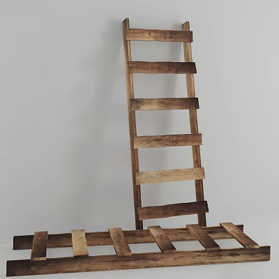 Natural Wood Ladder Shelf With Multiple Rungs For Home Storage And Organization 3d model