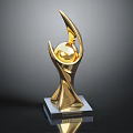 Golden Trophy with Modern Curved Design Transparent Base and Shiny Surface for Global Award Ceremony