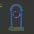 Turquoise Sculpture Carving With Arch Two Columns Brass Base Pink Glowing Ring