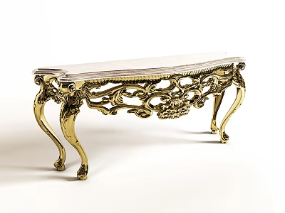 Elegant Ornate Golden Console Table With Intricate Carved Details And Curved Legs 3d model