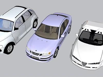 Three Different 3D Car Models In White And Purple Colors With Various Designs 3d model
