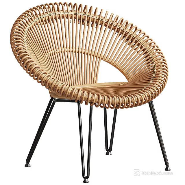 Rattan Leisure Chair Modern Round Design With Black Metal Legs And Comfortable Seat 3d model 