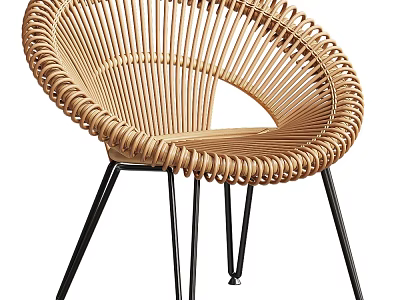 Rattan Leisure Chair Modern Round Design With Black Metal Legs And Comfortable Seat 3d model