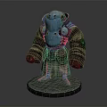 Armored Humanoid Creature With Blue Armor And Brown Robe In Standing Pose On Pedestal