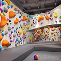 Indoor Rock Climbing Wall With Colorful Holds For Active Fitness Activities And People
