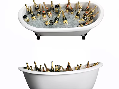 Elegant White Bathtub Filled With Ice And Champagne Bottles For Celebration Events 3d model