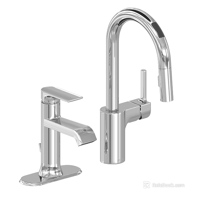 Modern Chrome Kitchen and Bathroom Faucets with Sleek Design and Sprayer Function 3d model 