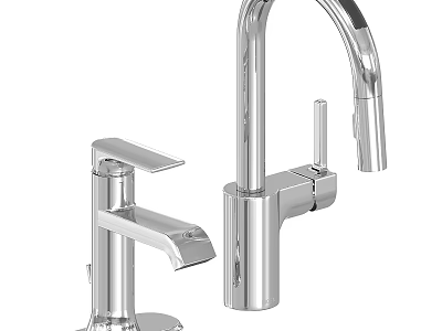 Modern Chrome Kitchen and Bathroom Faucets with Sleek Design and Sprayer Function 3d model