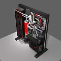Open Frame Computer Case With Red Fans Liquid Cooling And High Performance Components 3d model
