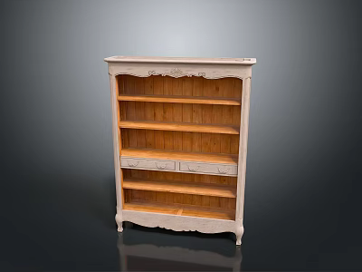 Classic Vintage Carved Bookshelf With White Frame Wooden Shelves And Drawers 3d model