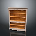 Classic Vintage Carved Bookshelf With White Frame Wooden Shelves And Drawers