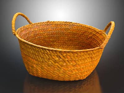 Handwoven Natural Wicker Basket With Two Handles For Household Storage 3d model