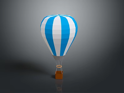 Blue And White Striped Hot Air Balloon With Wooden Basket And Classic Design 3d model